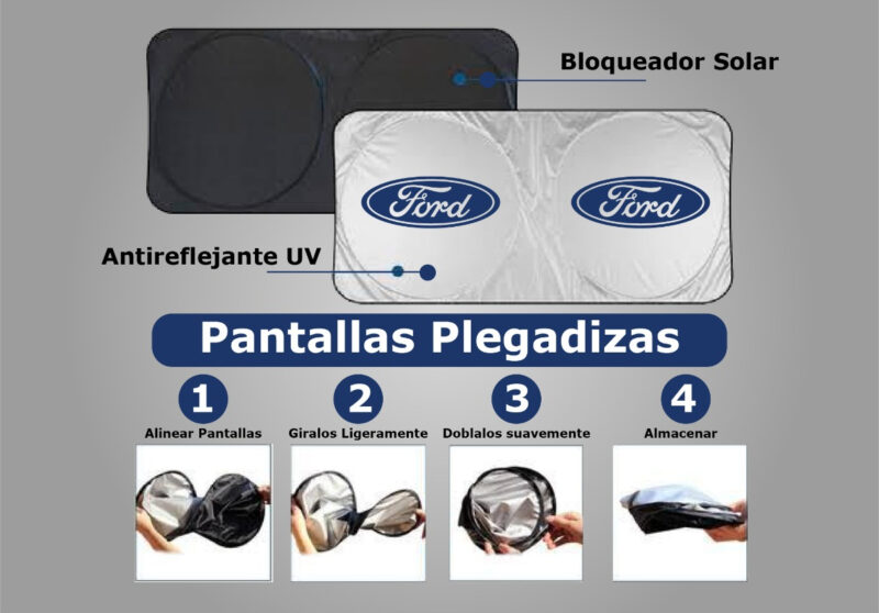 PARASOL CUBRESOL ANTIUV PLEGABLE C/ VENTOSAS LOGO FORD - Imagen 3
