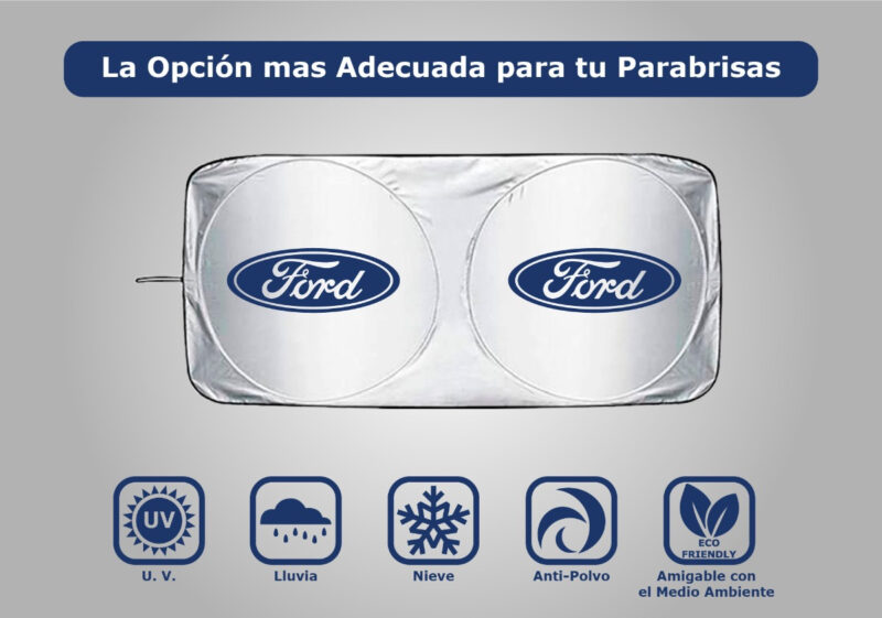 PARASOL CUBRESOL ANTIUV PLEGABLE C/ VENTOSAS LOGO FORD - Imagen 2